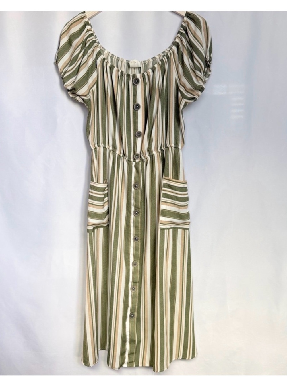 NAIF Striped Midi Dress with Button Detail, Women’s Large